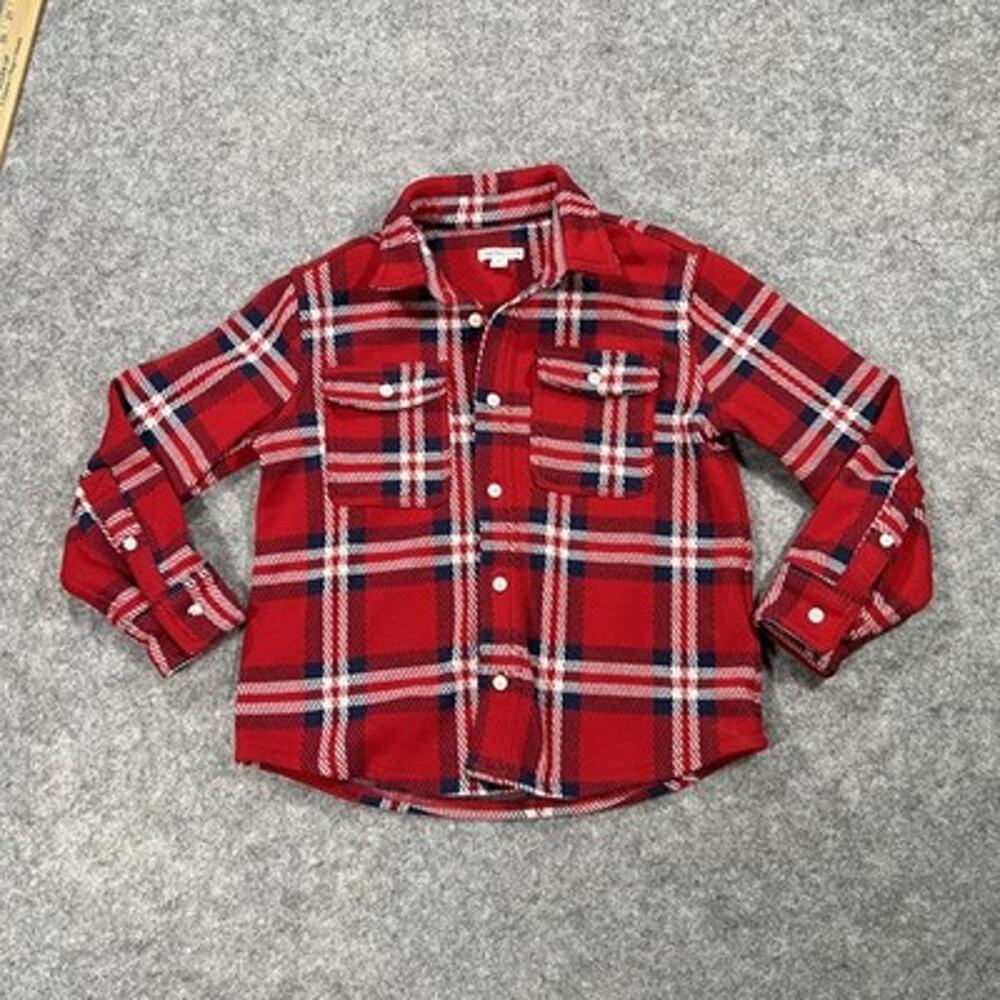 Crewcuts Shirt Kids 8 Red Plaid Flannel Button-Up Pockets Jacket Shacket